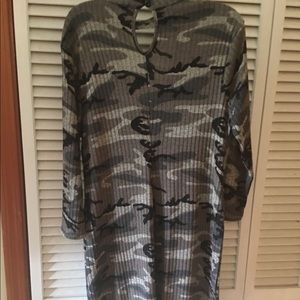 VENUS Camo Mock Neck Ribbed Dress
